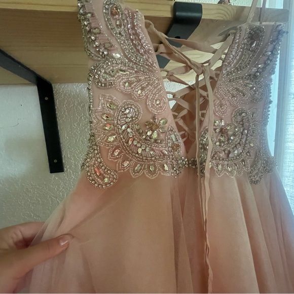 Terani Couture, Ballroom Gown, Strapless, Pink, Beaded Detail With Lace up Back. - Picture 5 of 7